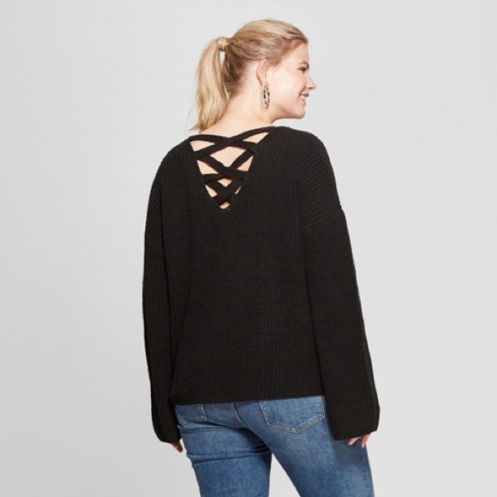 Plus Size Lace Up Back Sweater